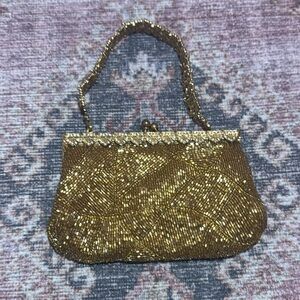 Vintage Gold Beaded Clutch Evening Purse